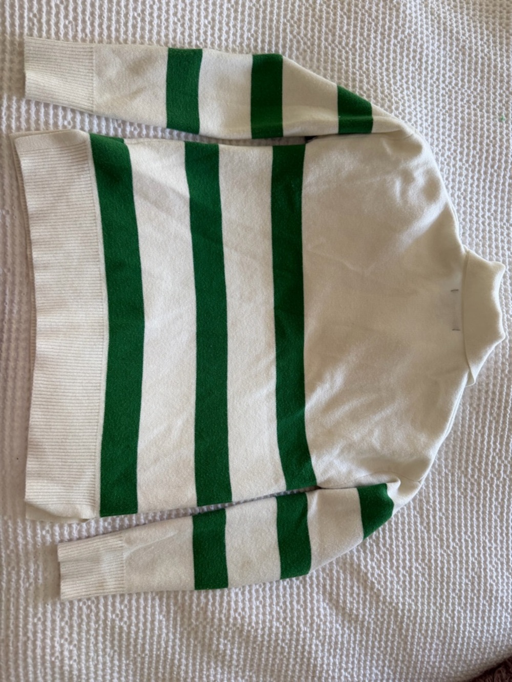 Tahari White and Green Striped Collared Rugby Sweater - Picture 3 of 5